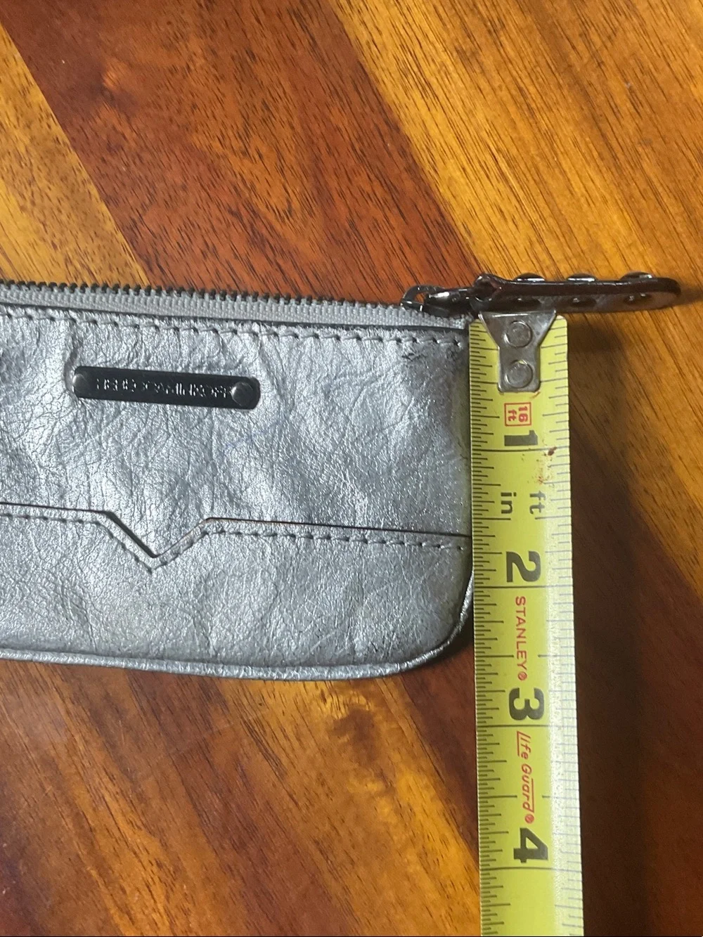 Rebecca Minkoff Metallic Silver Zip Card Holder Wallet